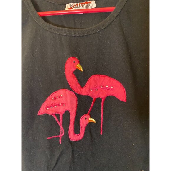 KAKTUS KNITS WOMENS SIZE XL TANK TOP SHIRT SLEEVELESS BLACK FLAMINGOS Kitchy - Picture 2 of 3
